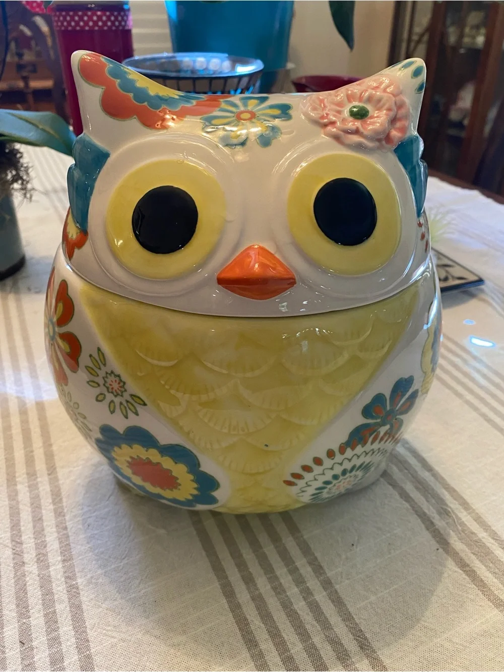 Pier 1 Multicolor Floral Ceramic Owl Jar